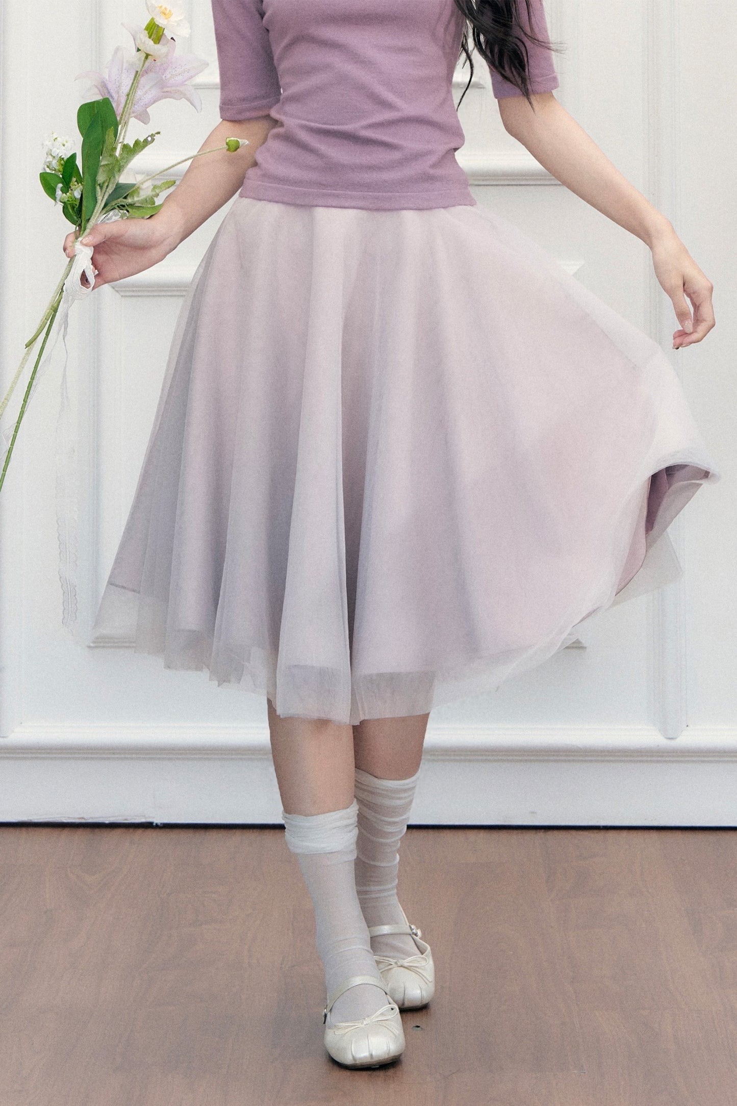 High-Waisted Puffy A-Line Mesh Skirt