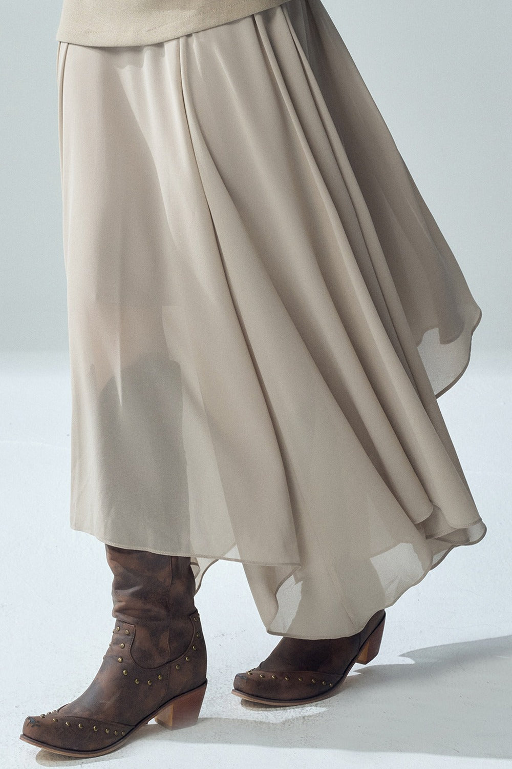 Khaki Irregular Tulle Skirt