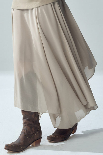 Khaki Irregular Tulle Skirt