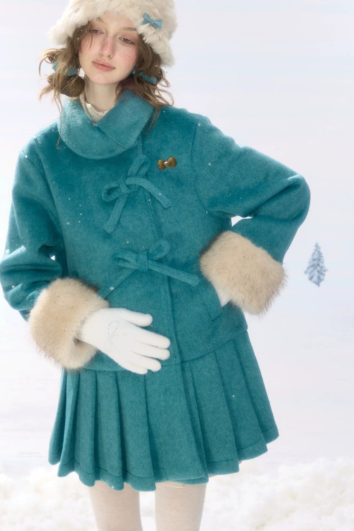 Peacock Green Lapel Pleated Woolen Jacket