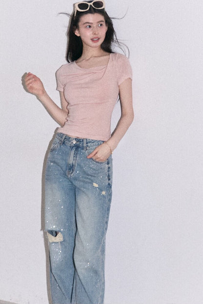 Lyocell Wool Twist-Neck Top