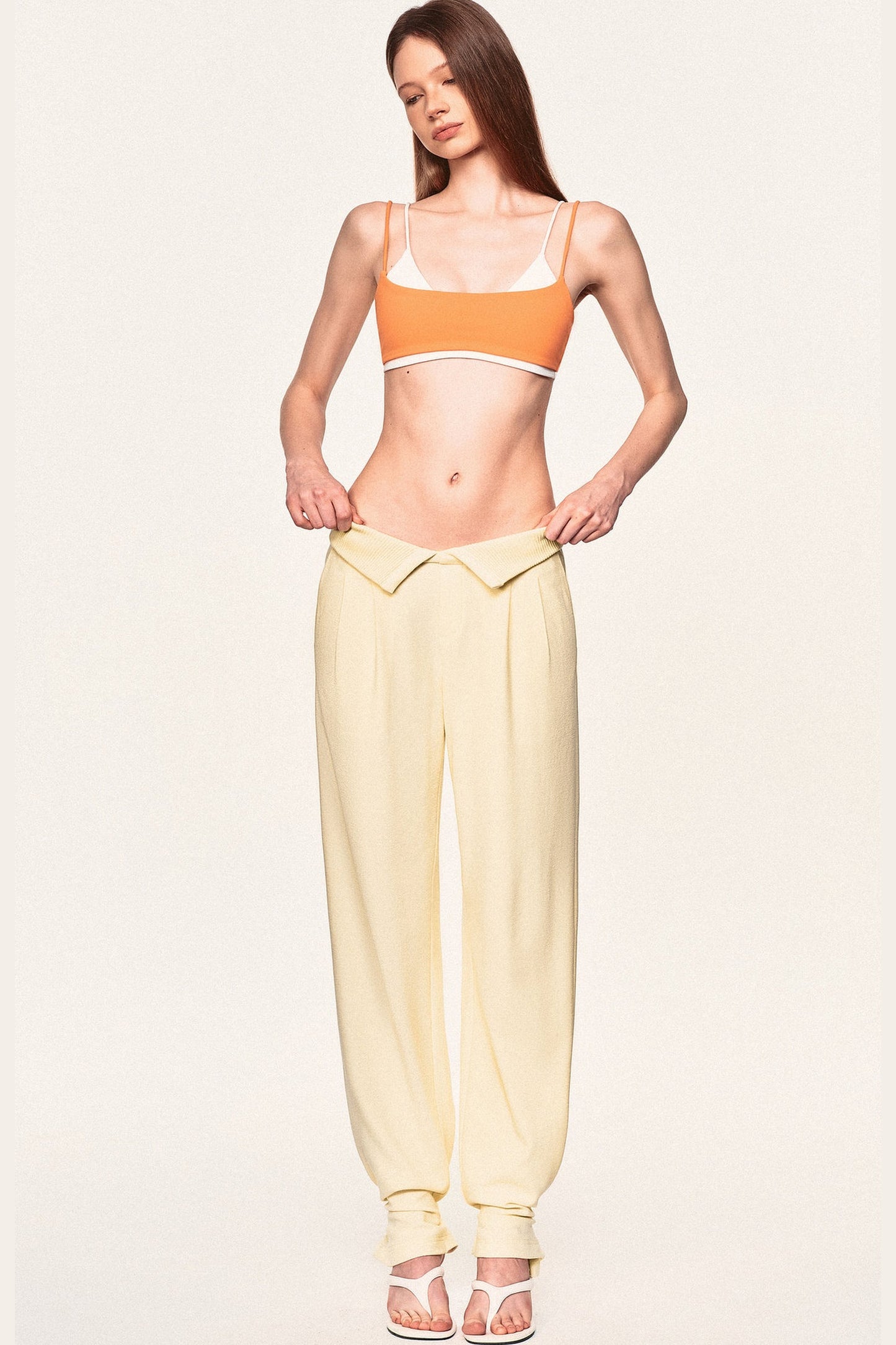 High-Waisted Fold-Over Waist Knit Pants