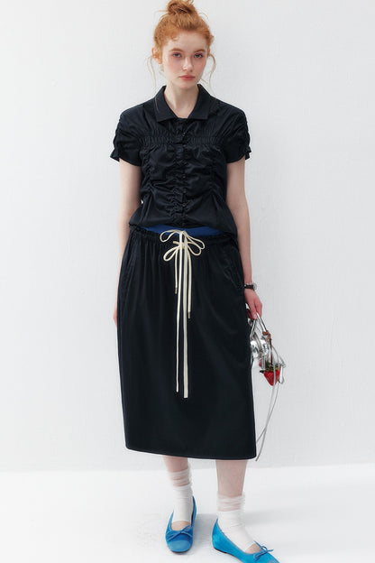 Pleated Shirt and Skirt Set