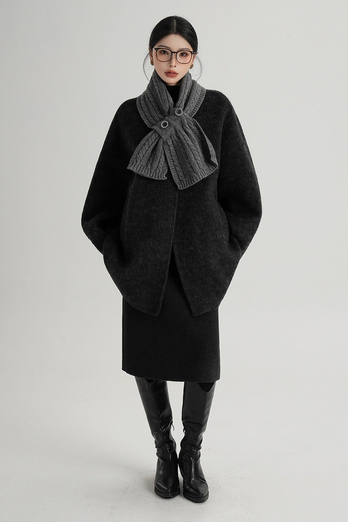 Scarf Collar Double-Sided Wool Coat