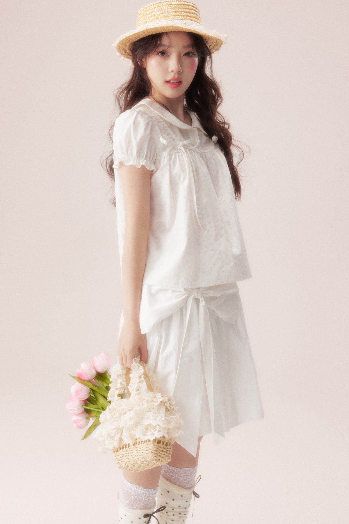 Floral Shirt and Bow Skirt Set-Up