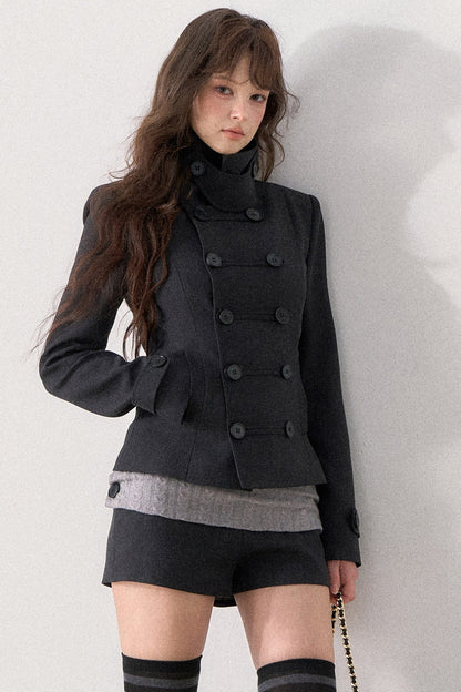 Double-Breasted Blazer and Cuffed Shorts Set