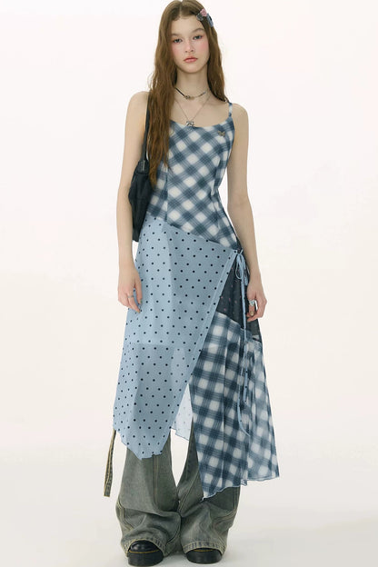 Mist Blue Deconstructed Polka Dot Dress