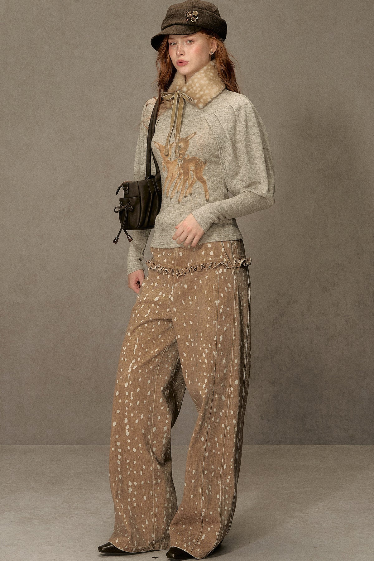 Spotted Ruffle Wide-Leg Pants