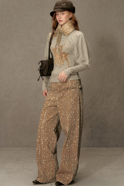 Spotted Ruffle Wide-Leg Pants