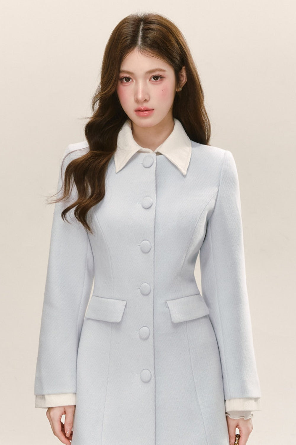 Blue Lapel Patchwork Mid-Length Jacket