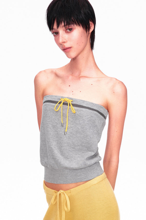 Color-Blocked Drawstring Tube Top