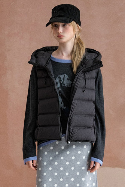 Ribbed Hooded Down Vest