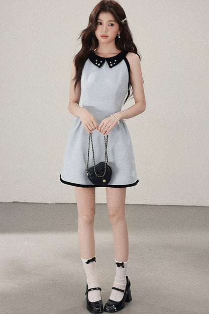 Blue Cinched Waist Halter Dress