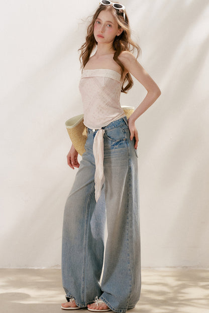 Lace Tie-Up Wide-Leg Jeans