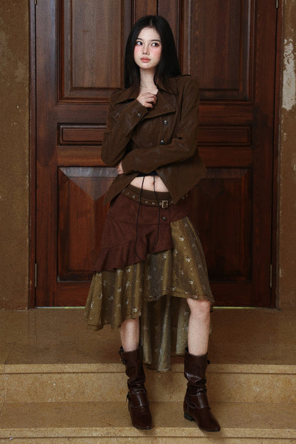 Suede Floral Patchwork Skirt