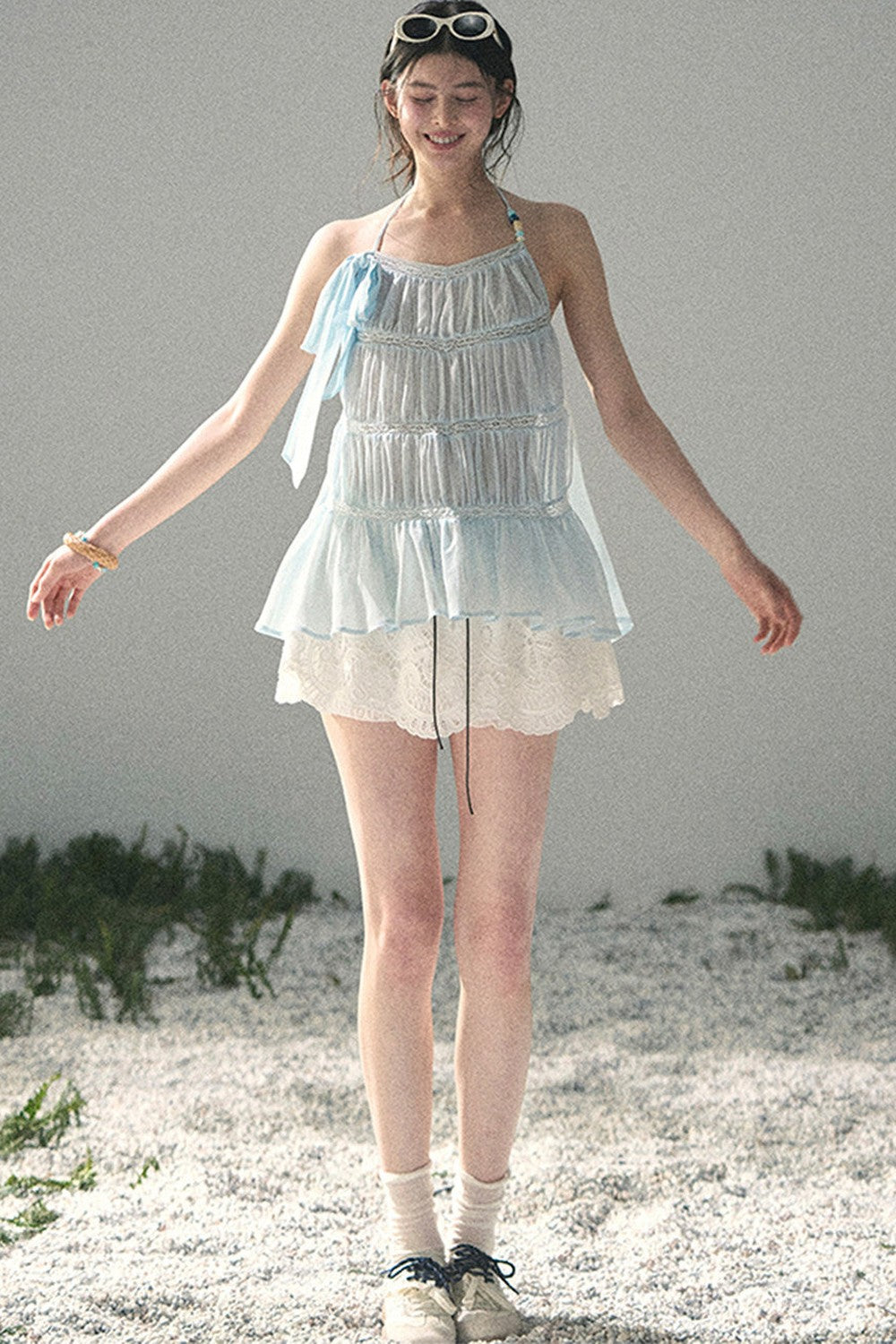 French Lace Chiffon Halter Top