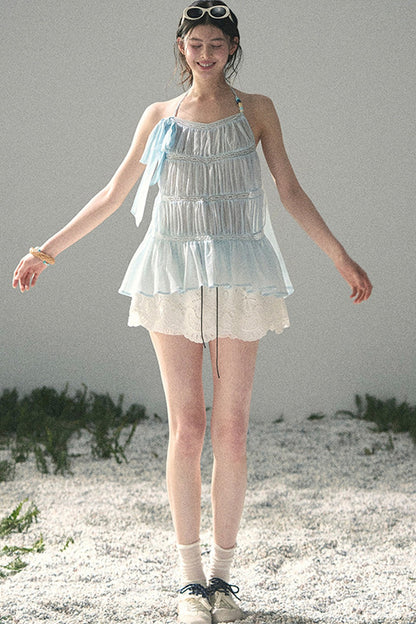 French Lace Chiffon Halter Top