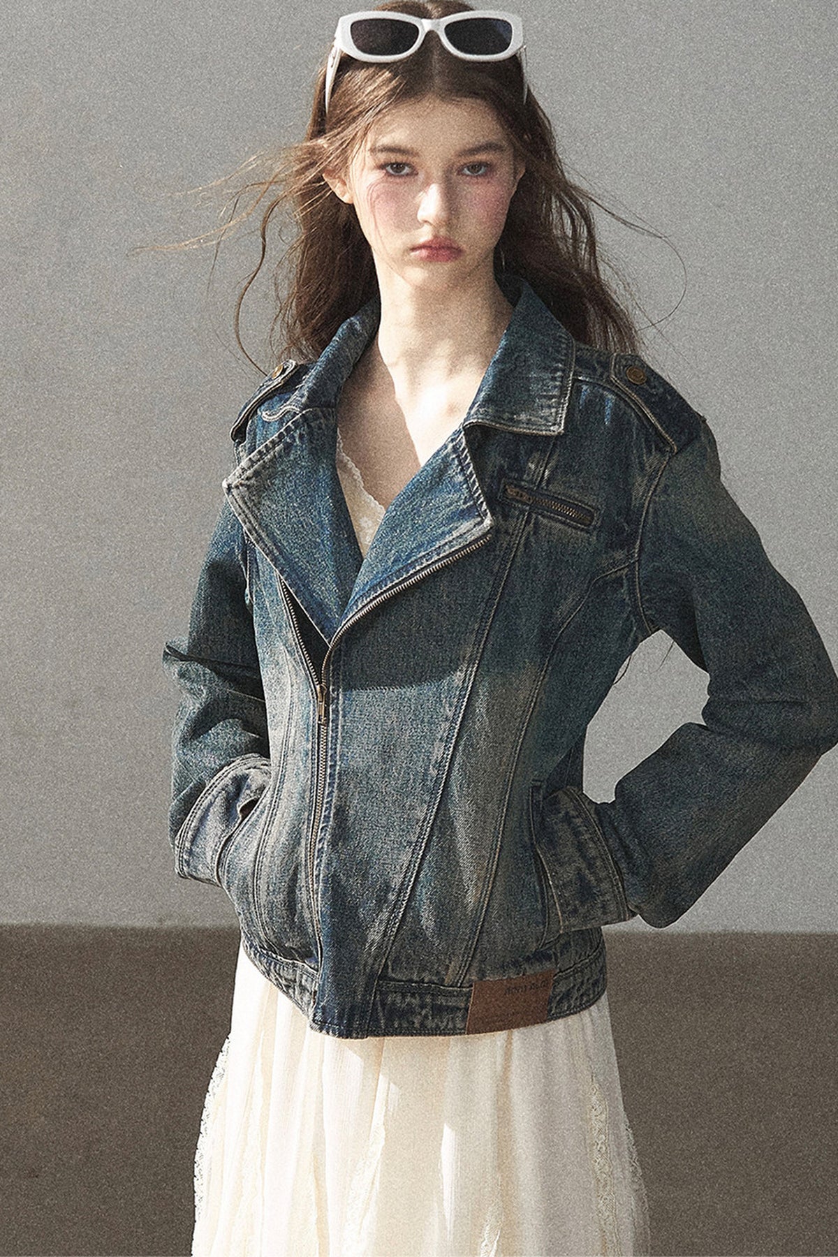 Giacca in denim con colletto polo