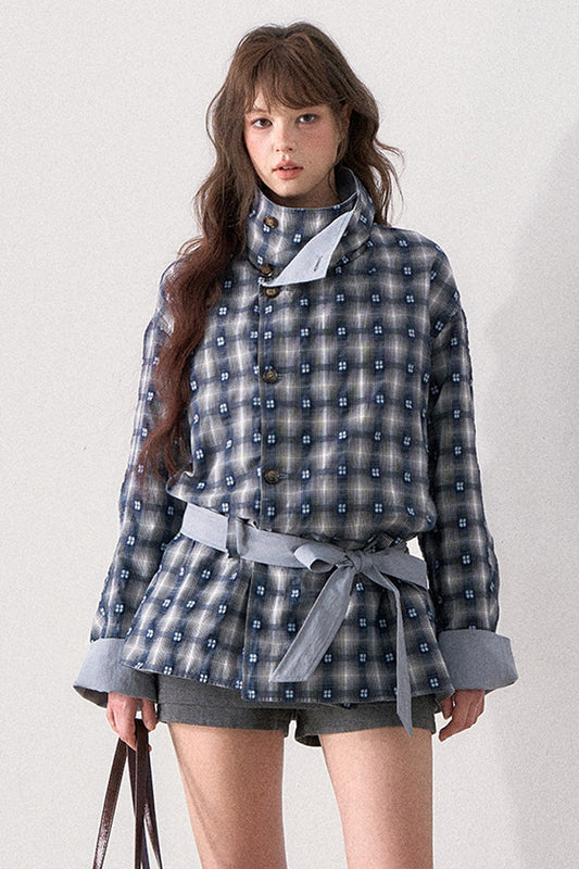 Mint Plaid Patchwork Trench Coat