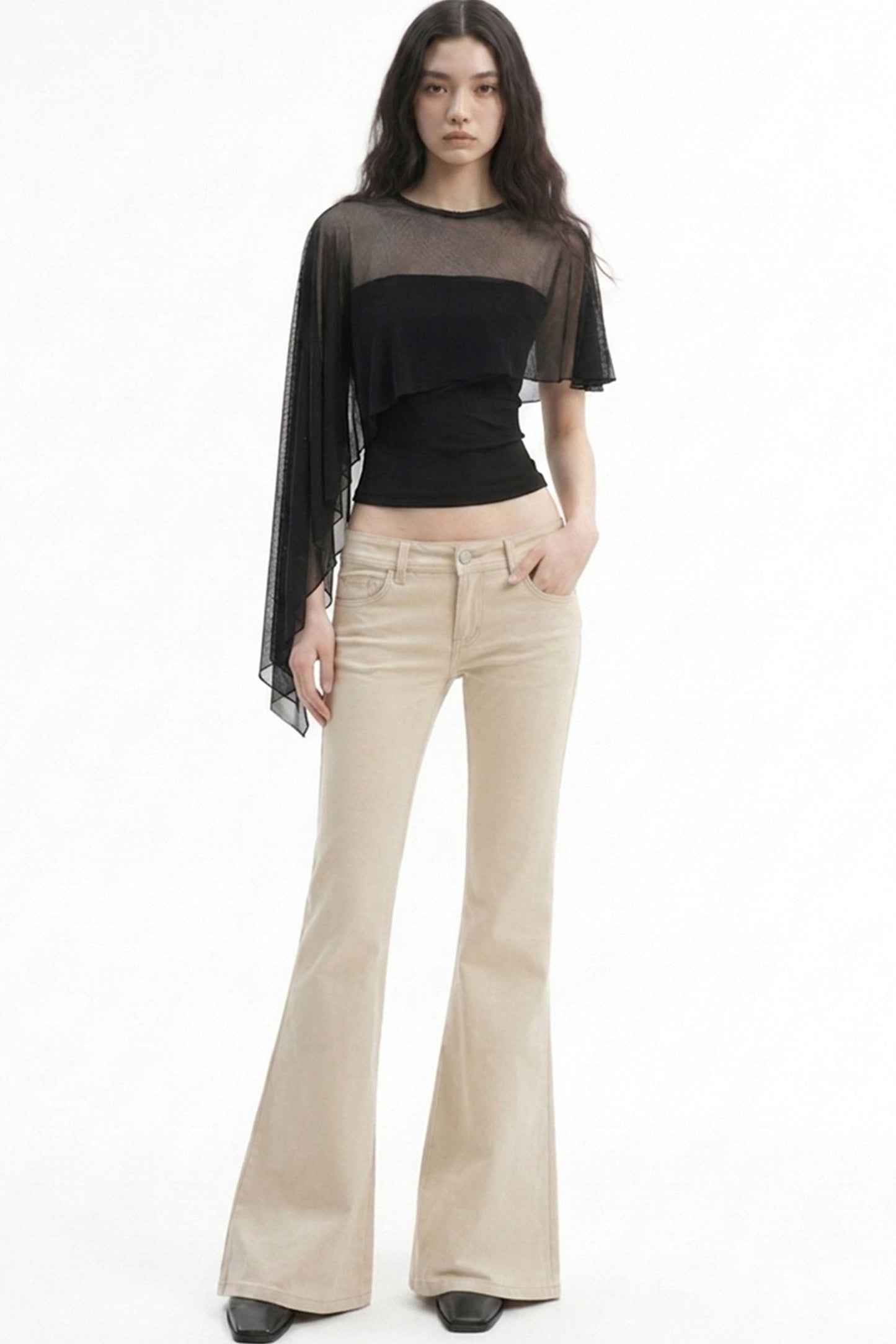 Low-Waist Flared Long Pants