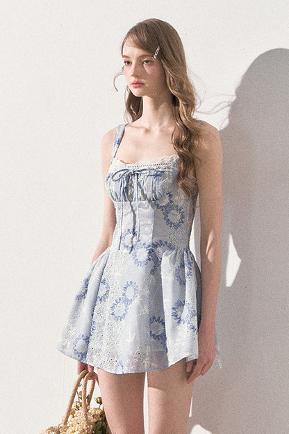 Floral Print Pleated Tie Waist Dress
