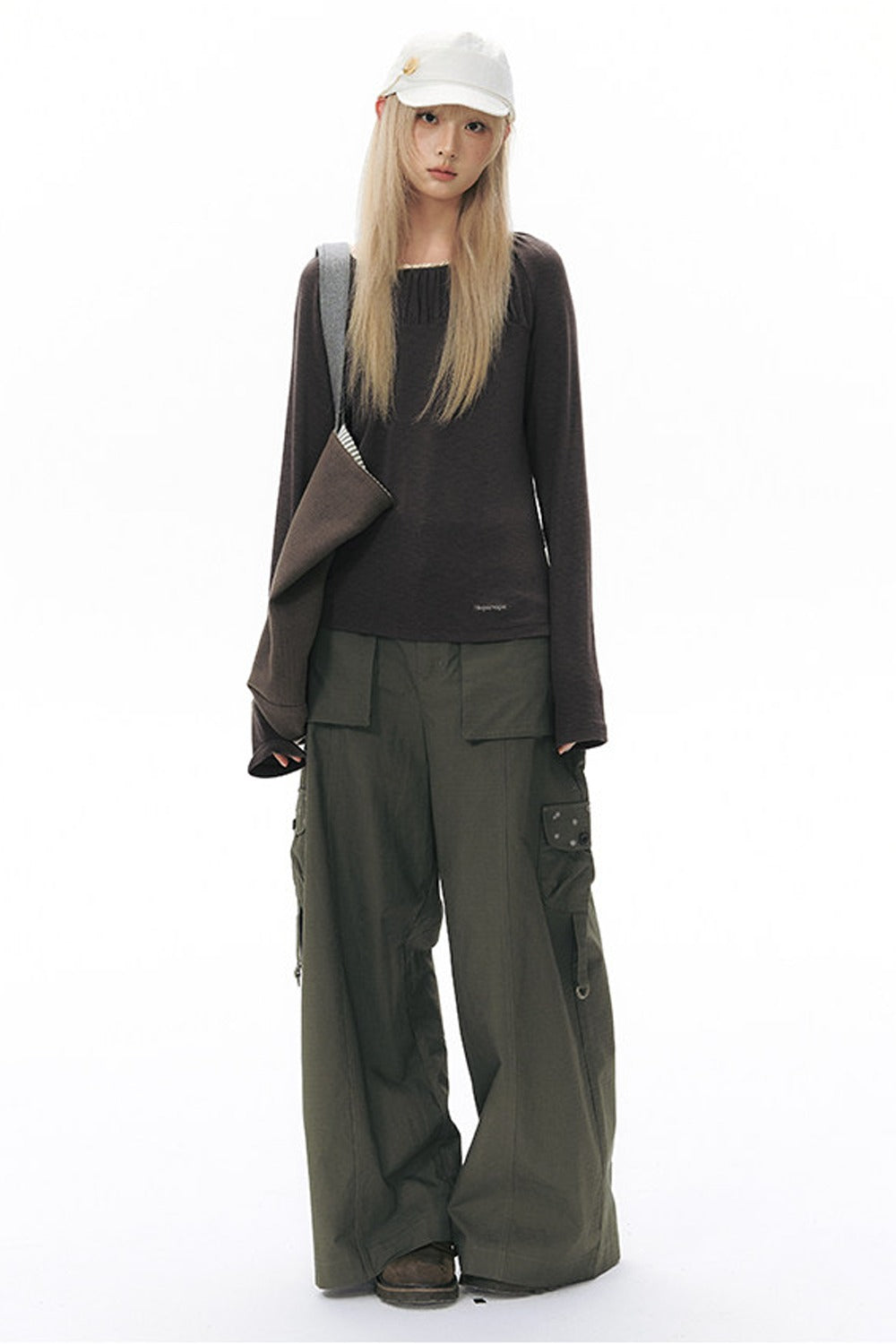 Foldable Hem Wide Leg Pants
