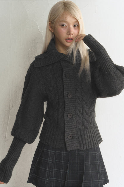 Large Lapel Cable Knit Cardigan and Skirt Set-Up