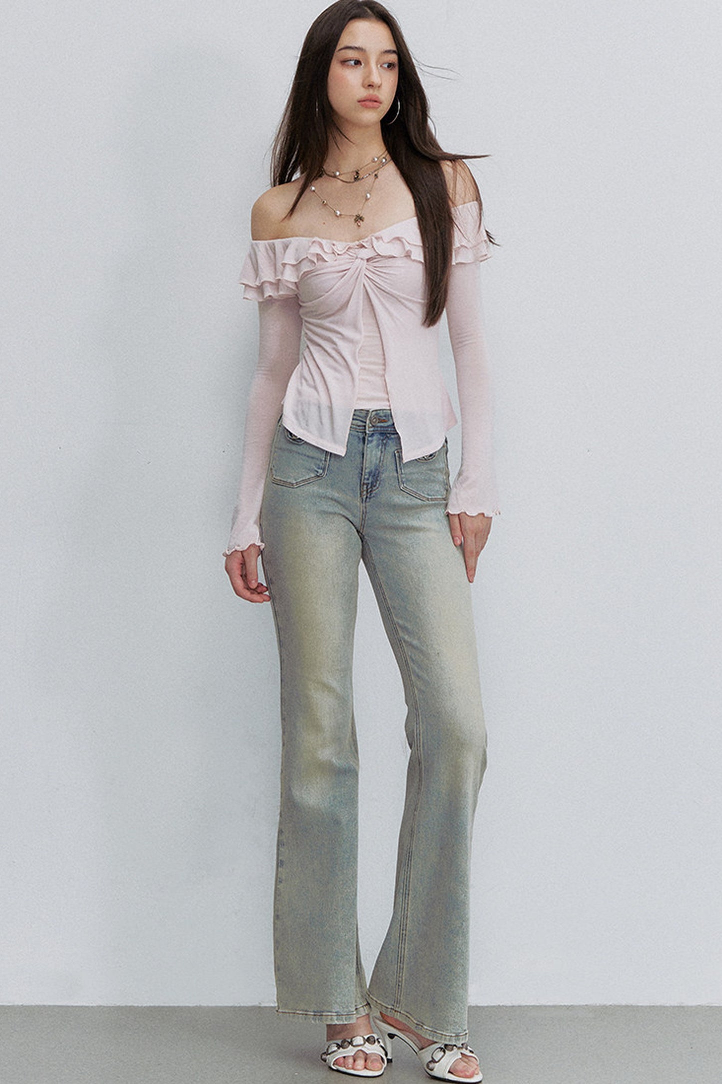 Asymmetrical Ruffle Cross-Knot Top