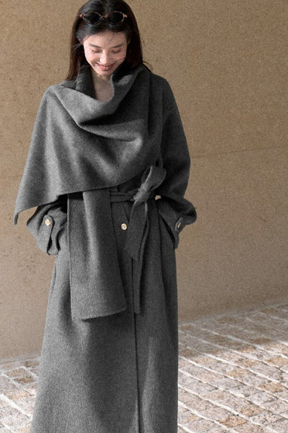 Double-Sided Wool Scarf Collar Coat