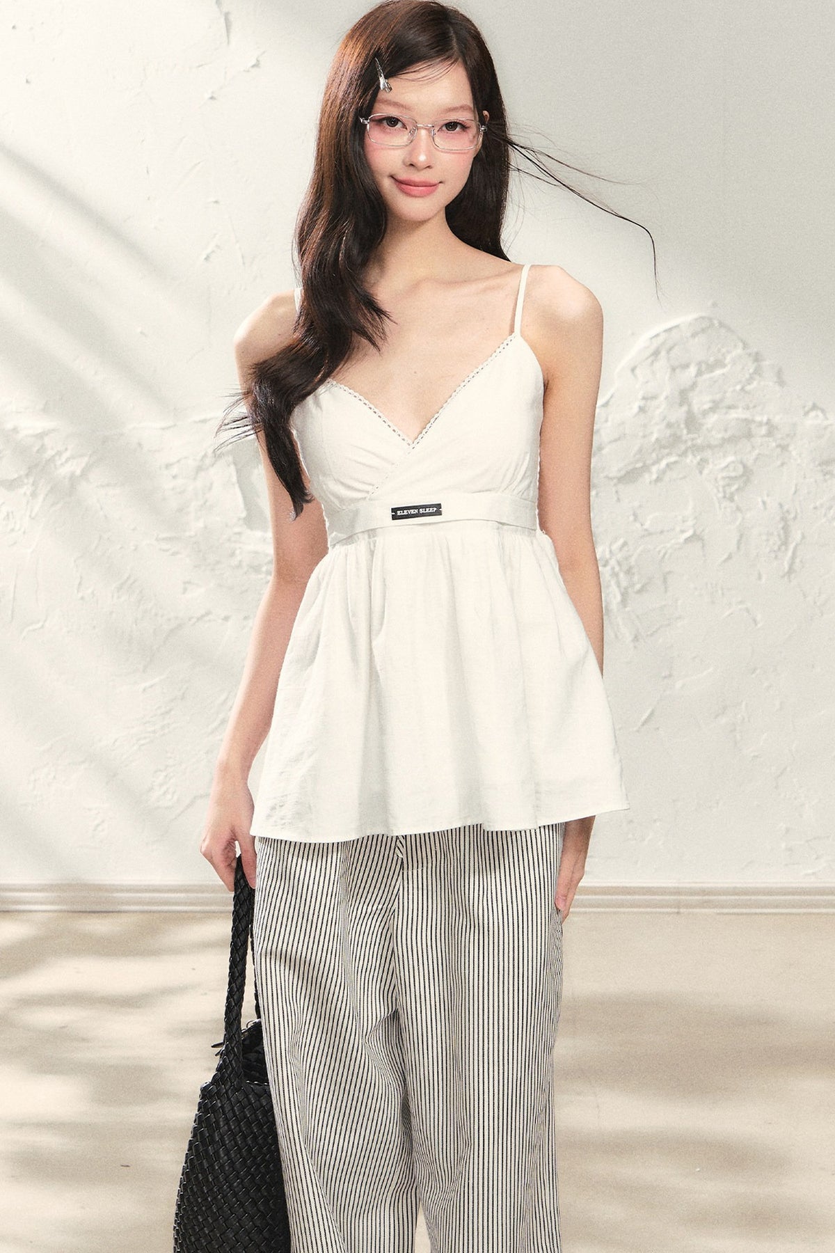 Striped Wide-Leg Pants, Cardigan and Top Set-Up