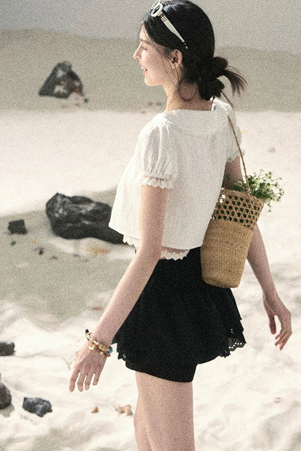 French Style Lace Puff Sleeve Blouse
