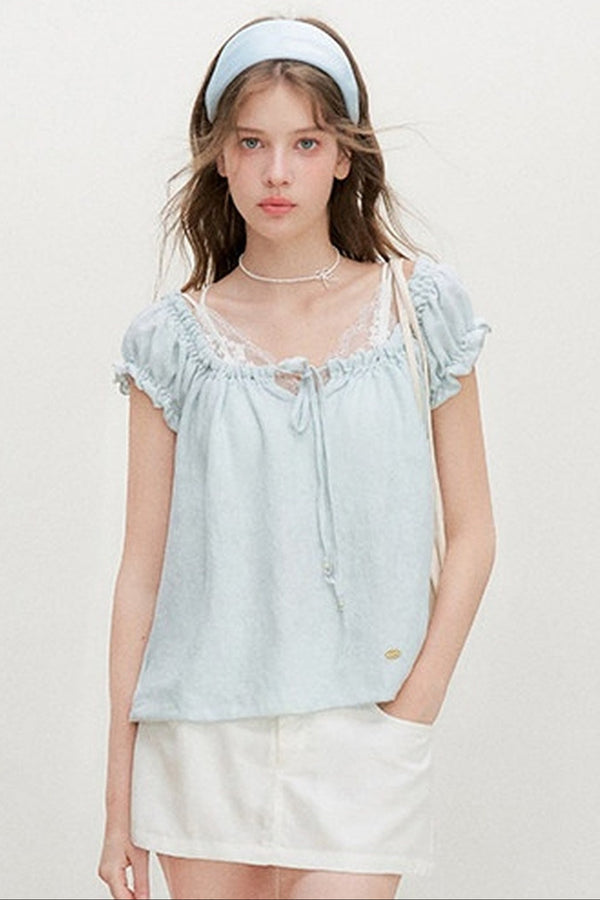 Snowflake Cotton Short-Sleeve Babydoll Top