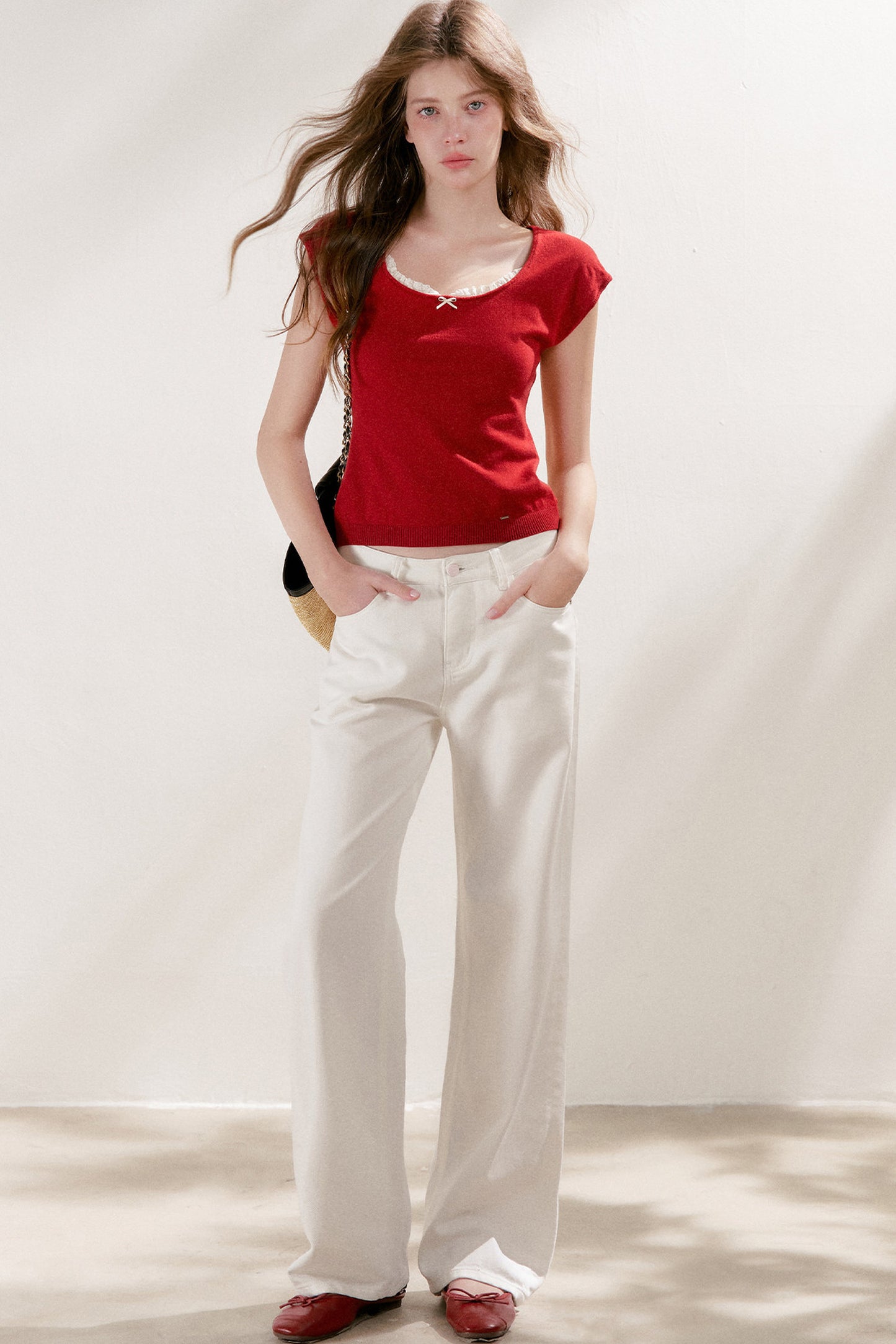 Lace Trim Square Neck Short Sleeve Knit Top
