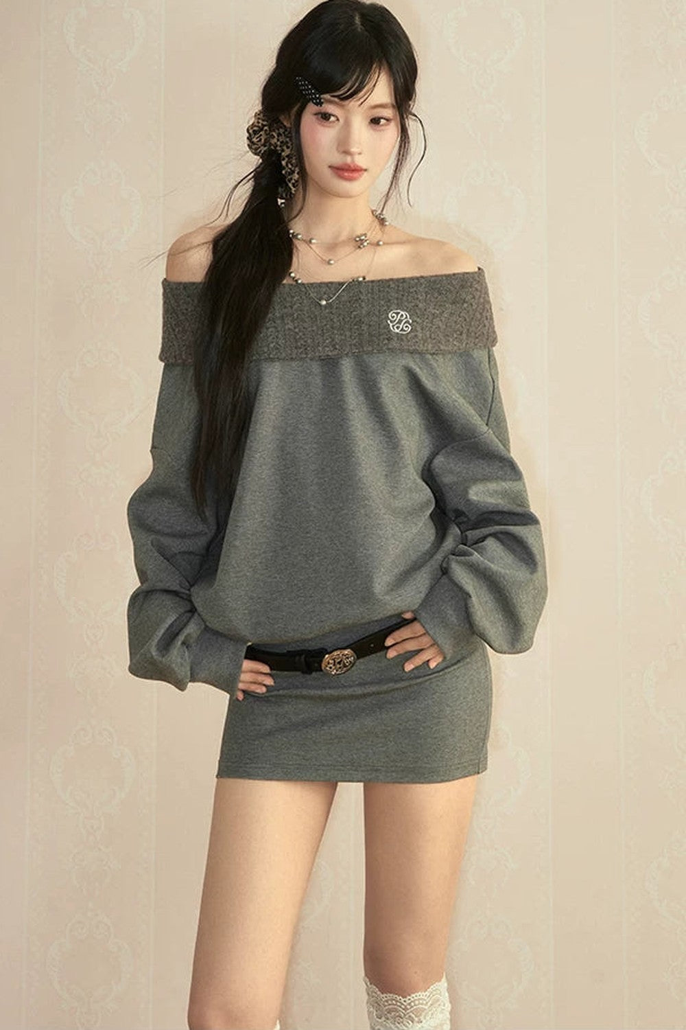 One-Shoulder Long Sleeve Knit Dress