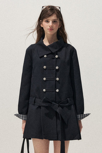 Navy Blue Napoleon Buckle Trench Coat