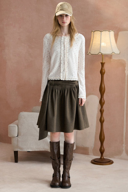 Tie-Waist Pleated A-Line Skirt