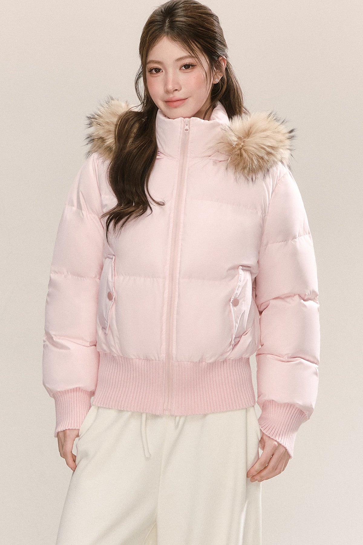 Raccoon Fur Collar Hooded Puffer Jacket