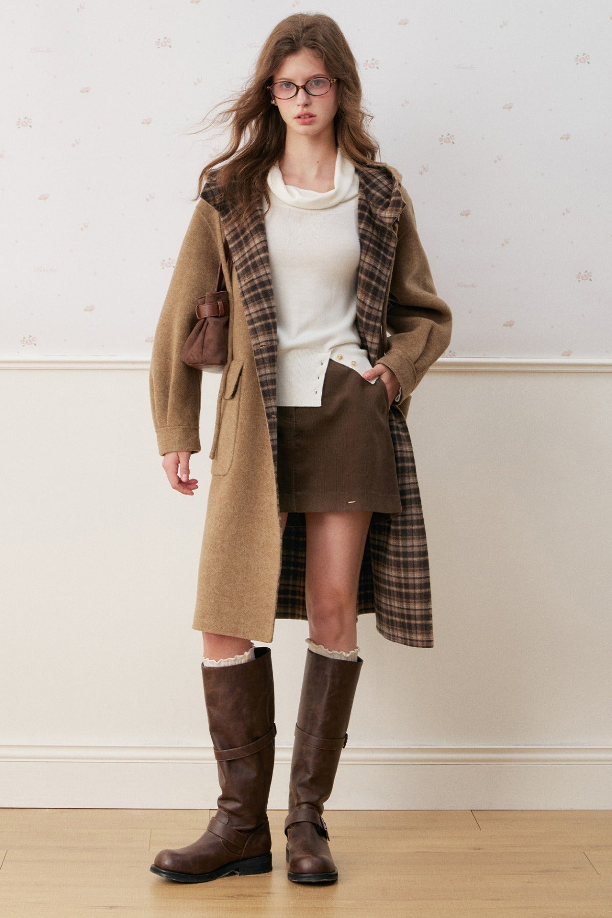 Long Plaid Double-Sided Wool Coat