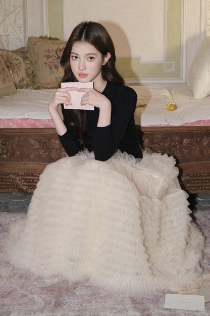 Multi-Layered Pleated Tulle Skirt