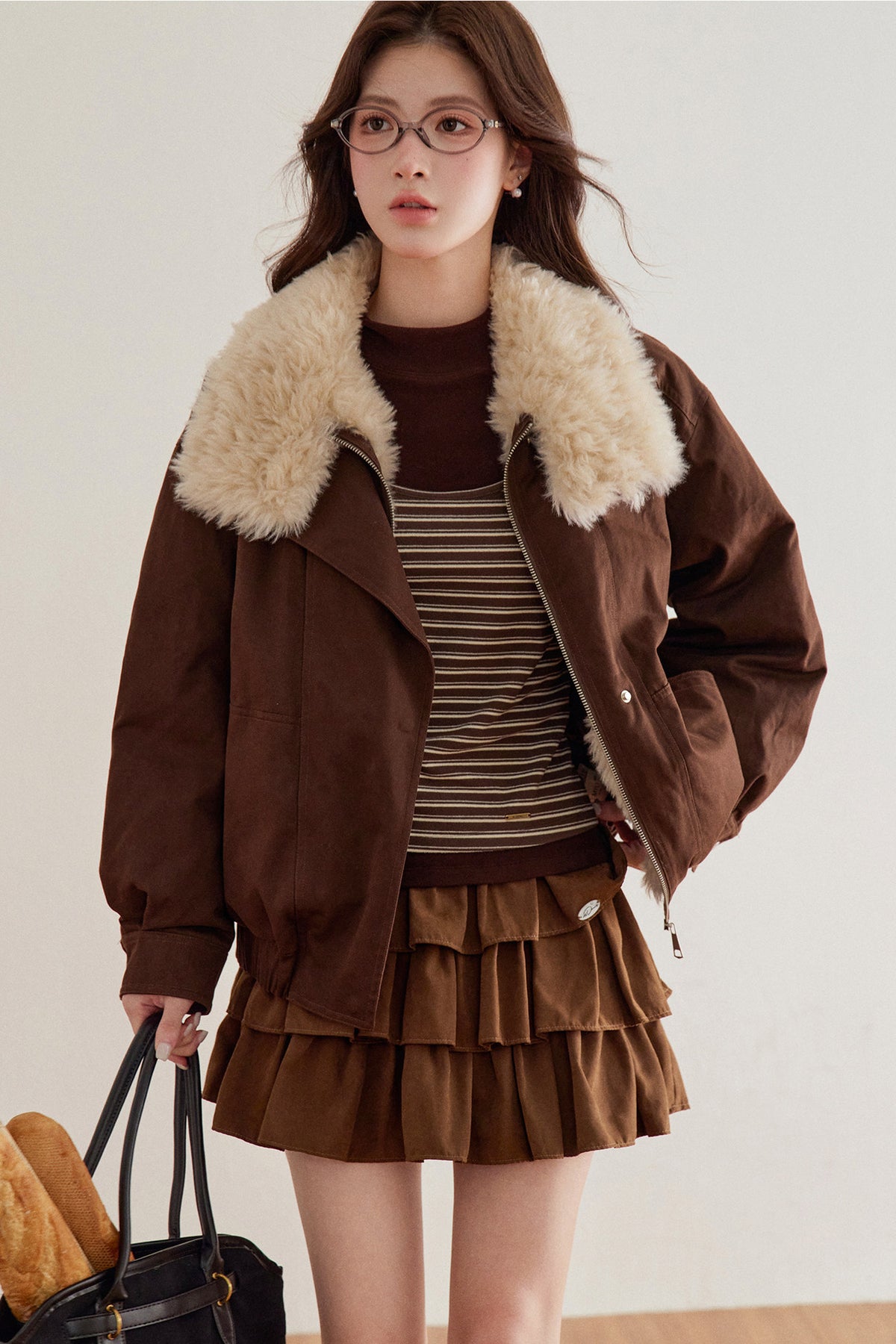 Imitation Lamb Fur Collar Short Jacket