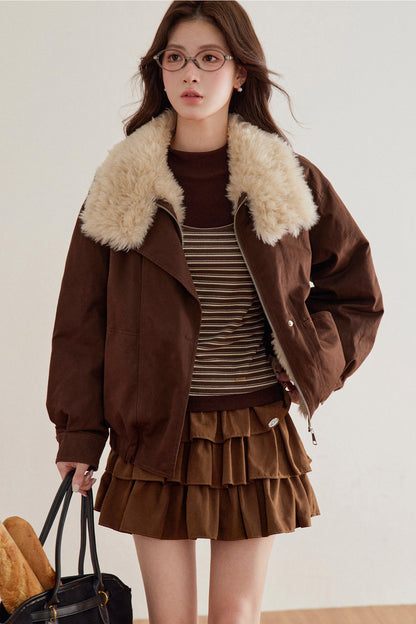 Imitation Lamb Fur Collar Short Jacket
