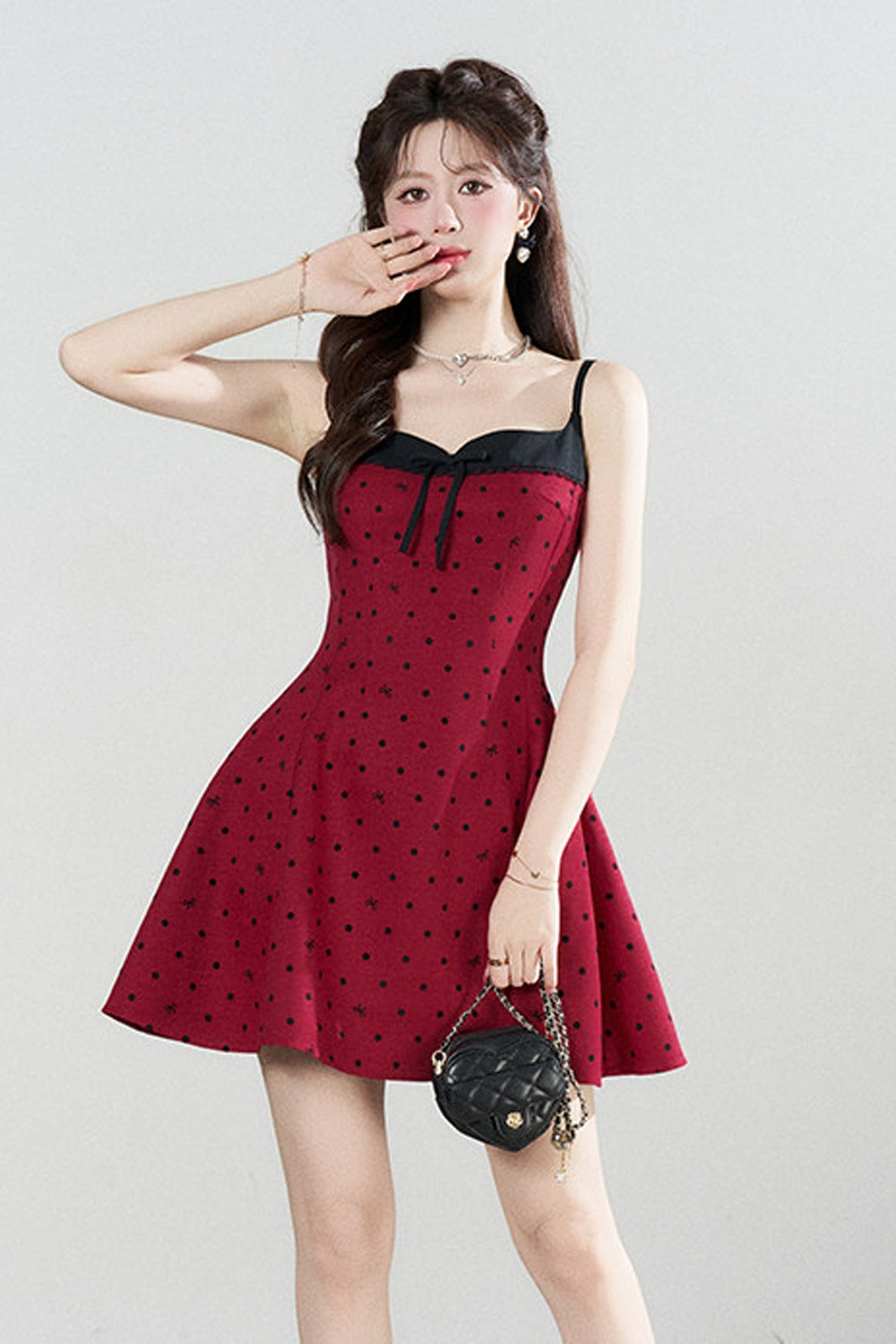 Red Polka Dot A-Line Spaghetti Strap Dress