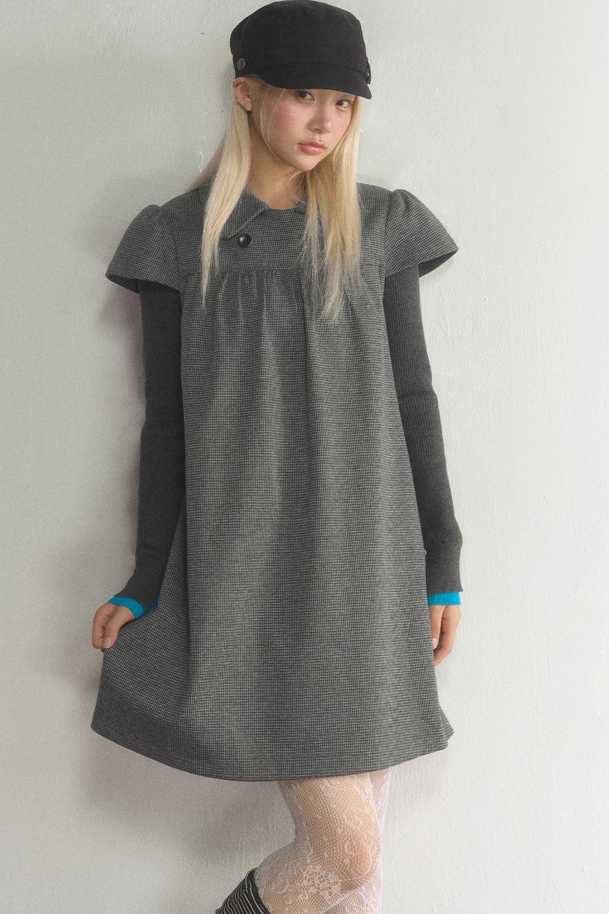 Houndstooth Doll Collar Woolen Dress