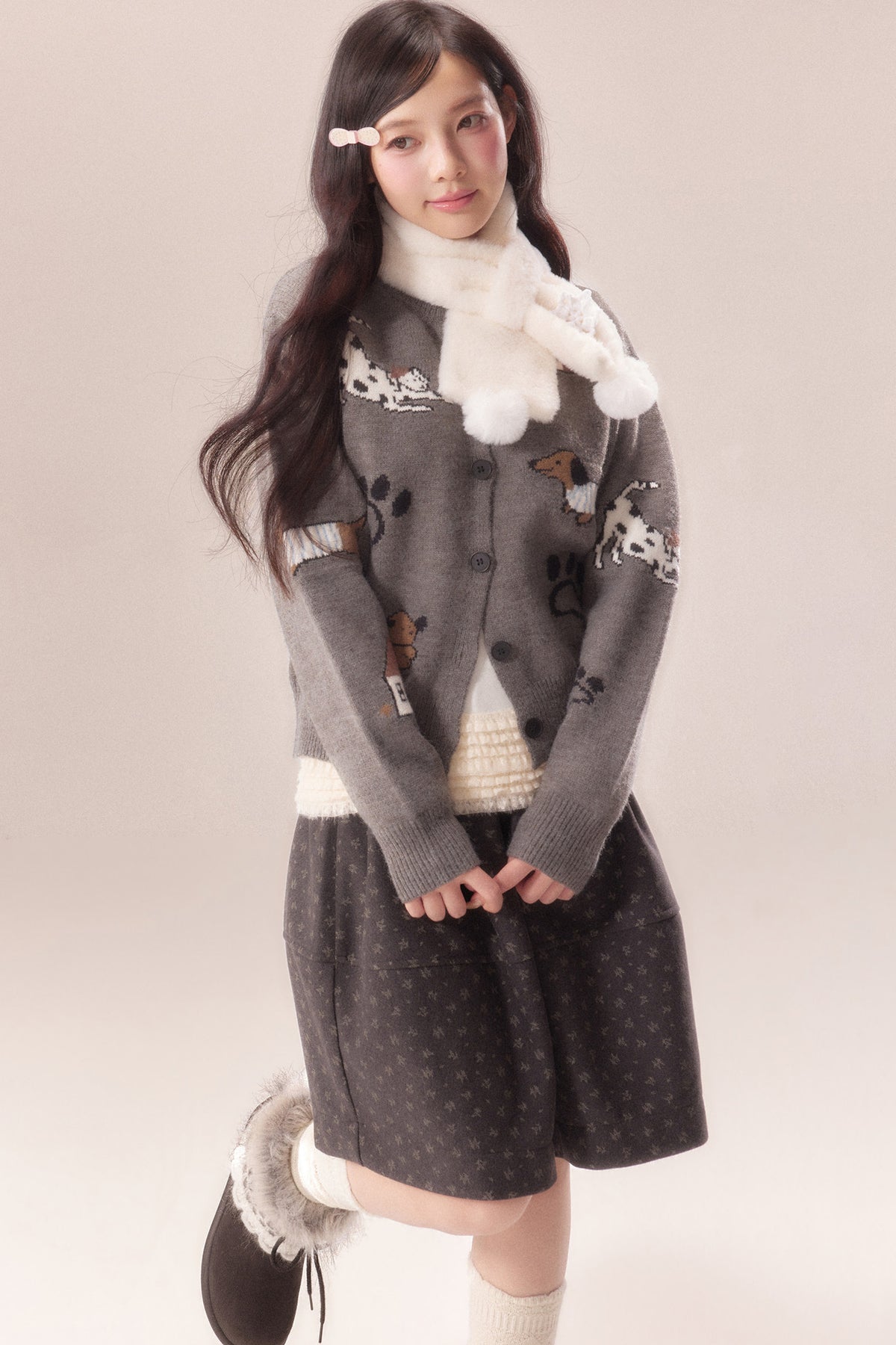 Paw Print Jacquard Knit Cardigan