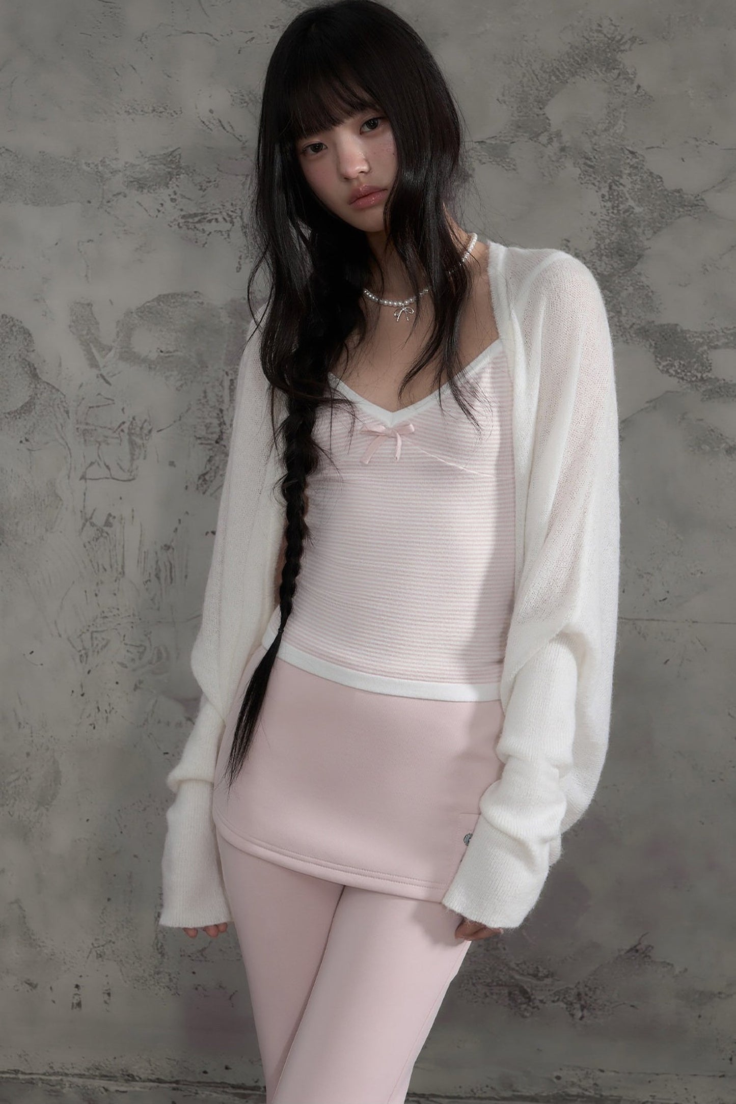 White Sheer Knit Batwing Cardigan set-Up