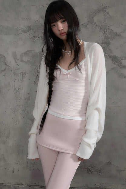 White Sheer Knit Batwing Cardigan set-Up
