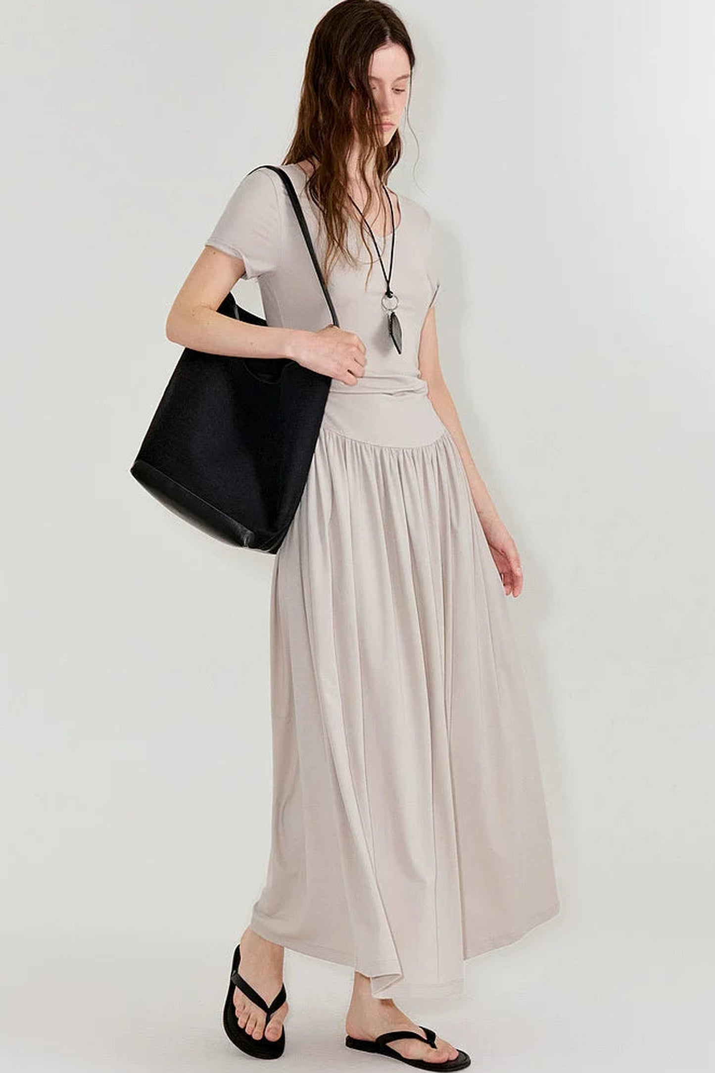 Pleated V-Neck Patchwork Dress