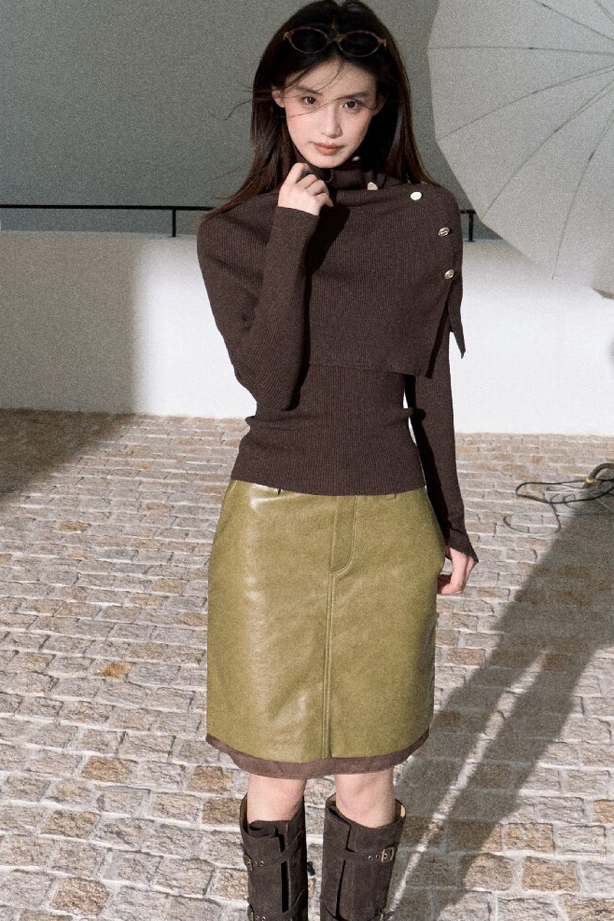 Fern Green Leather Straight Skirt