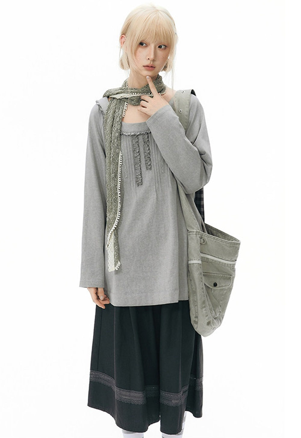Elastic Waist Patchwork Wide-Leg Skirt Pants
