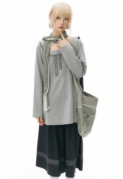 Elastic Waist Patchwork Wide-Leg Skirt Pants